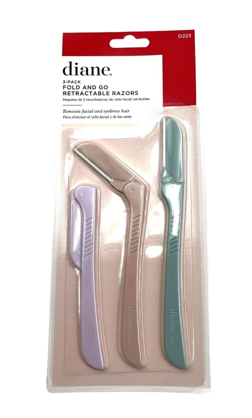 Diane 3Pack Fold & Go Retractable Razors Removes Facial & Eyebrow Hair