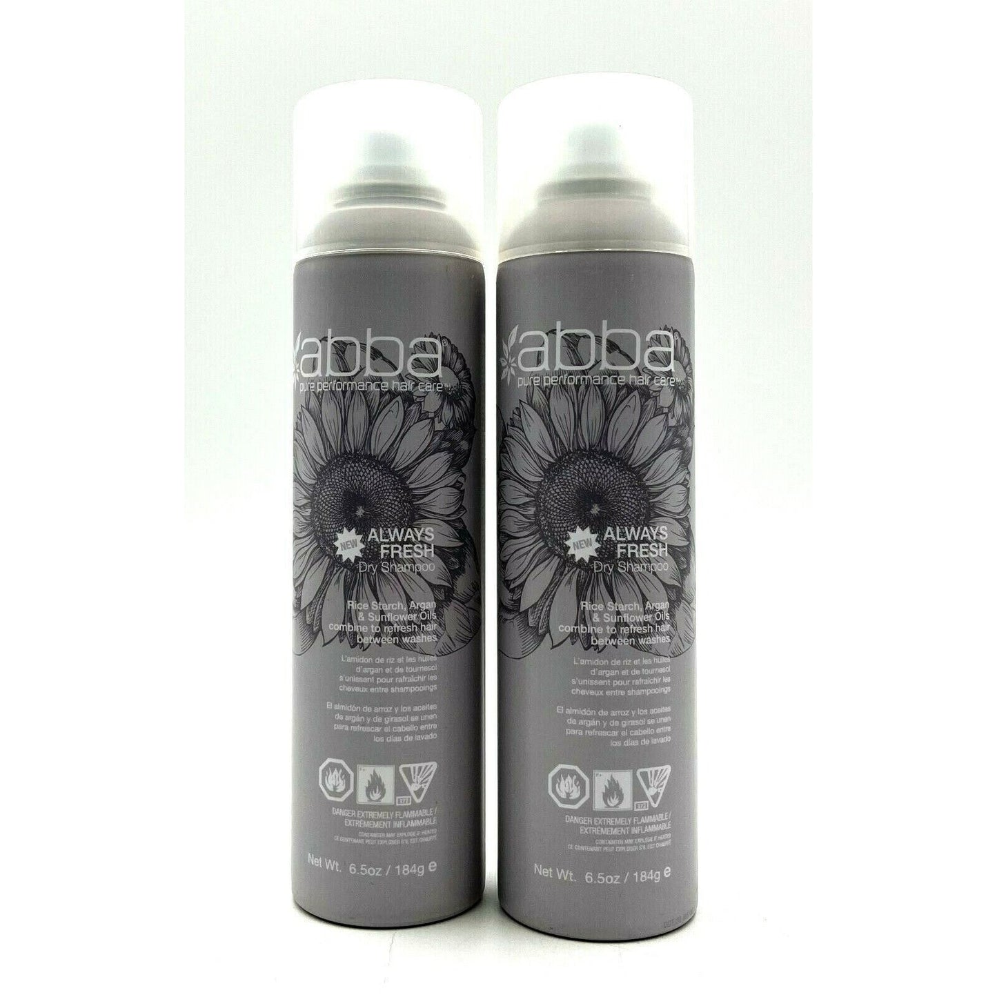 Abba Hair Care Always Fresh Dry Shampoo Rice Starch, Argan,Sunflower 6.5 oz-2 Pk