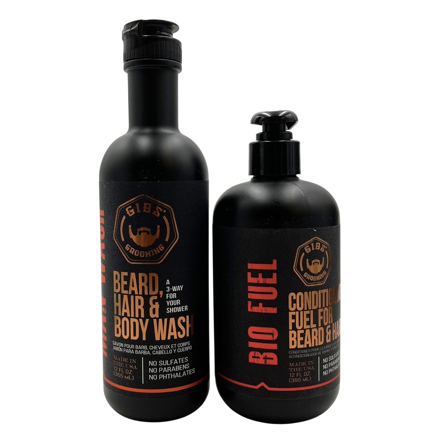 GIBS Man Wash Beard Hair Body & Bio Fuel Conditioner 12 fl.oz Duo