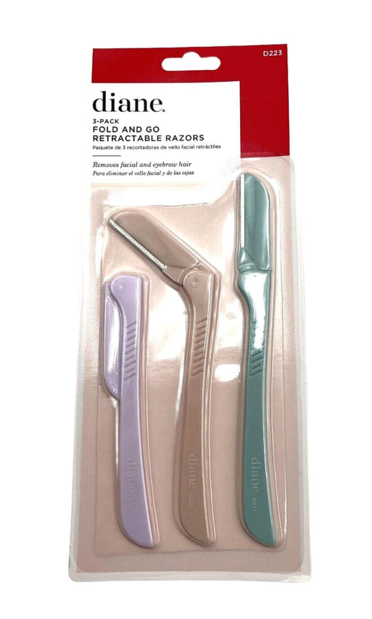 Diane 3Pack Fold & Go Retractable Razors Removes Facial & Eyebrow Hair