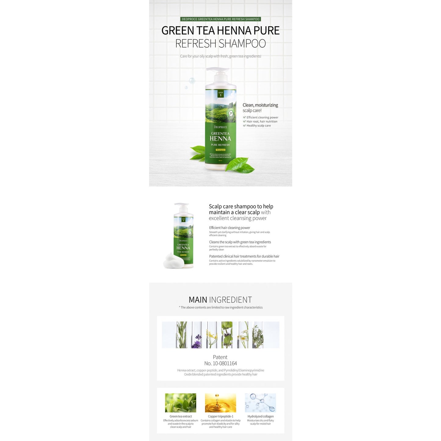 Deoproce Green Tea Henna Pure Refresh Shampoo 200ml