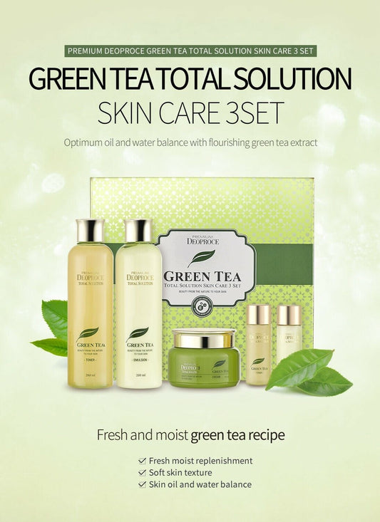 Premium Deoproce Green Tea Total Solution Skin Care 3 Set – Toner, Emulsion, and Cream