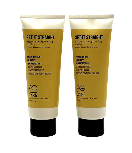 AG Care Set It Straight Argan Straightening Lotion Frizz Heat Protection 5 oz-2Pack